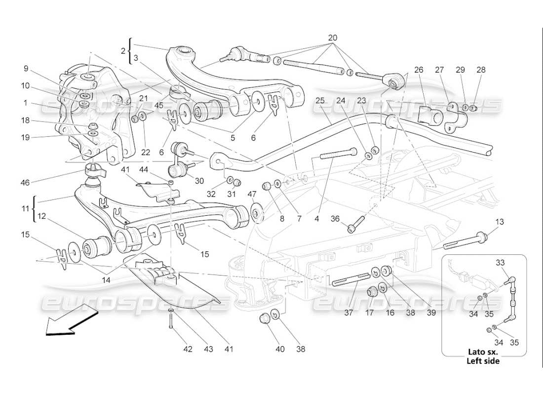 maserati qtp. (2007) 4.2 f1 diagramma delle parti della sospensione posteriore