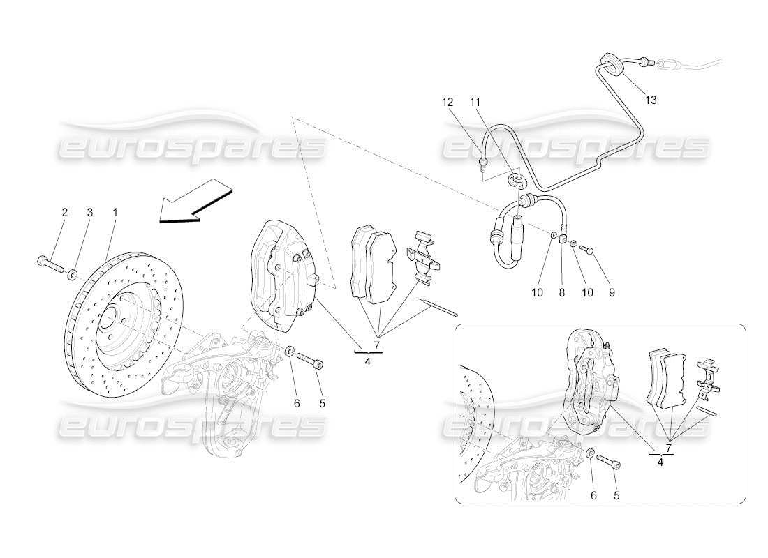 maserati qtp. (2010) 4.2 auto schema parziale dei dispositivi di frenatura sulle ruote anteriori