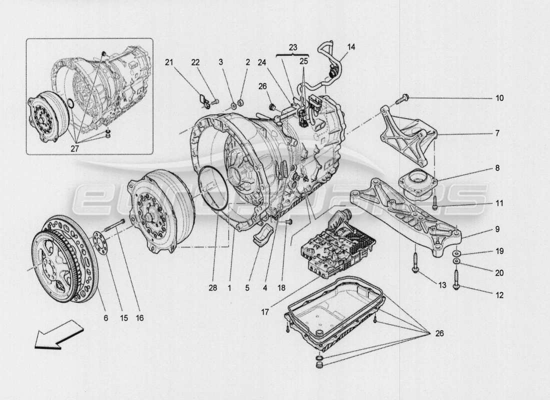 maserati qtp. v8 3.8 530bhp auto 2015 diagramma delle parti degli alloggiamenti del cambio