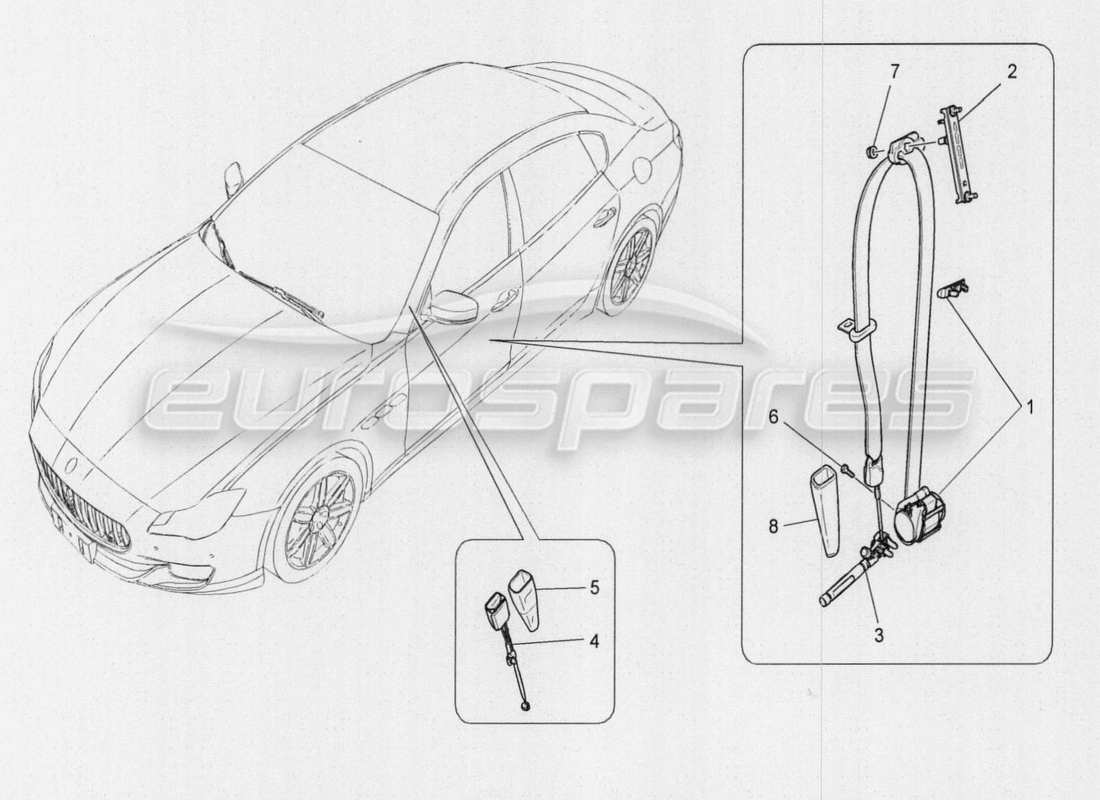 maserati qtp. v8 3.8 530bhp auto 2015 diagramma delle parti delle cinture di sicurezza anteriori