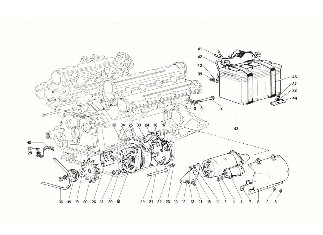 ferrari 208 gtb gts diagramma delle parti del sistema di generazione elettrica