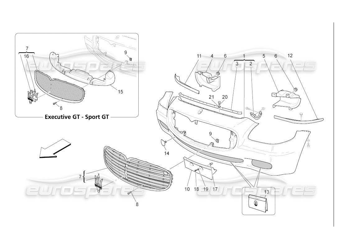 maserati qtp. (2007) 4.2 auto schema delle parti paraurti anteriore