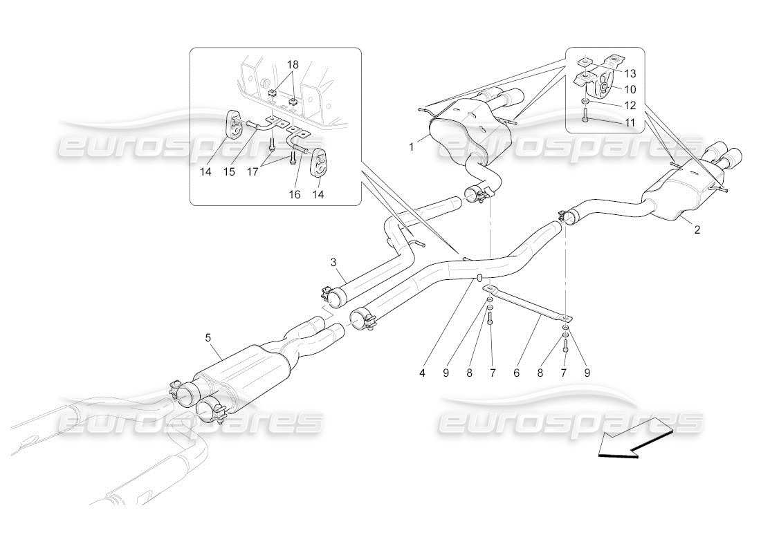 maserati qtp. (2011) 4.2 auto diagramma delle parti dei silenziatori