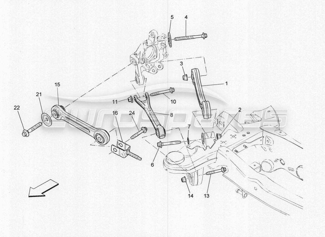 maserati qtp. v8 3.8 530bhp 2014 auto diagramma delle parti della sospensione posteriore