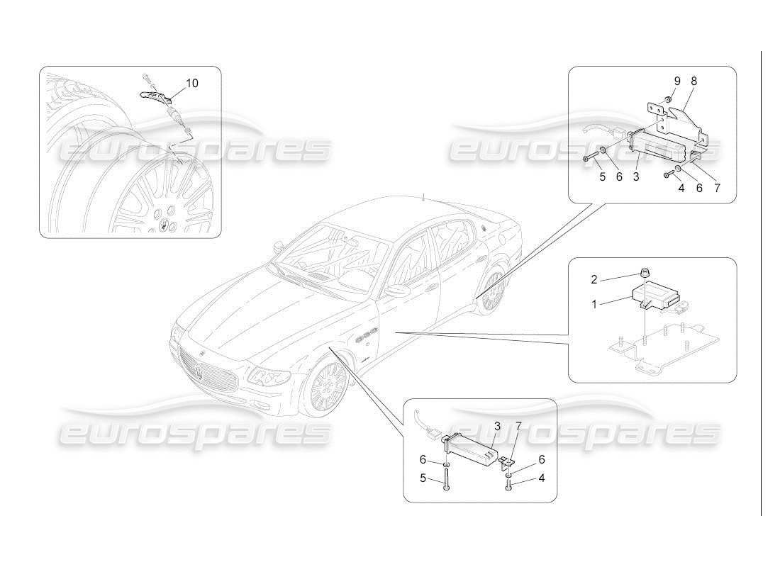 maserati qtp. (2007) 4.2 auto sistema di monitoraggio della pressione dei pneumatici schema delle parti