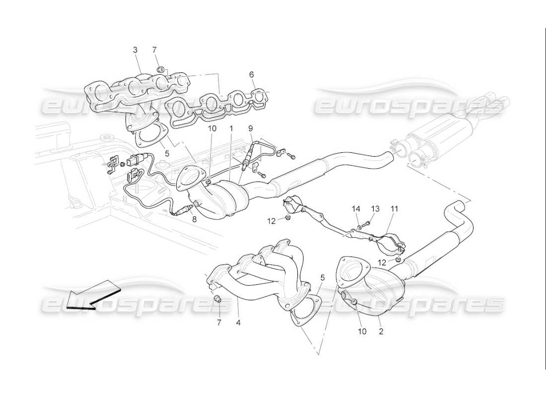 maserati qtp. (2010) 4.7 auto diagramma delle parti dei convertitori pre-catalitici e dei convertitori catalitici