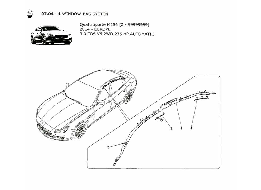 maserati qtp. v6 3.0 tds 275bhp 2014 sistema sacchetto per finestra schema delle parti