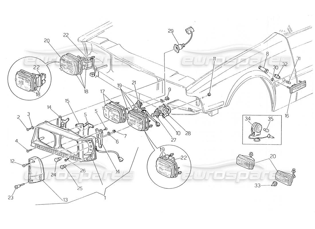 maserati 228 diagramma delle parti delle luci anteriori (europa).