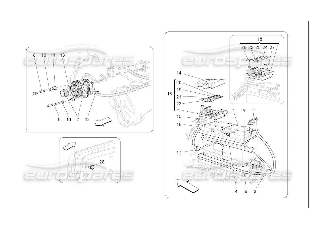 maserati qtp. (2007) 4.2 auto diagramma delle parti di generazione e accumulo di energia