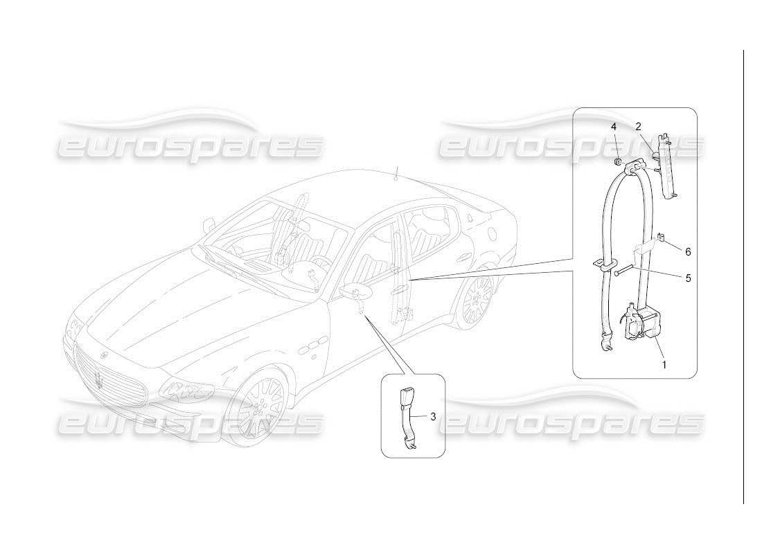maserati qtp. (2007) 4.2 auto diagramma delle parti delle cinture di sicurezza anteriori