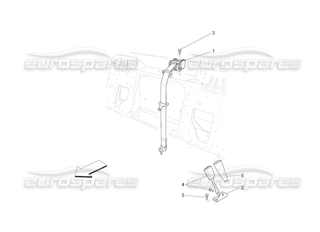 maserati grancabrio (2011) 4.7 cinture di sicurezza posteriori diagramma delle parti