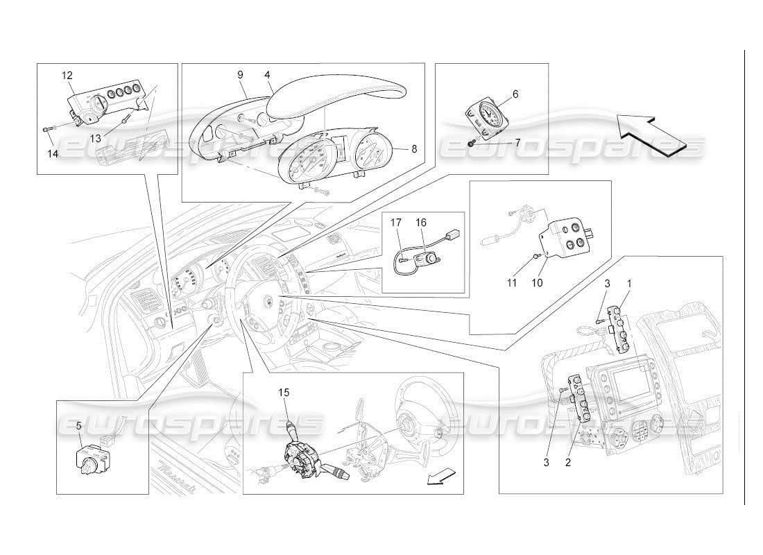 maserati qtp. (2007) 4.2 auto diagramma delle parti dei dispositivi del dashboard