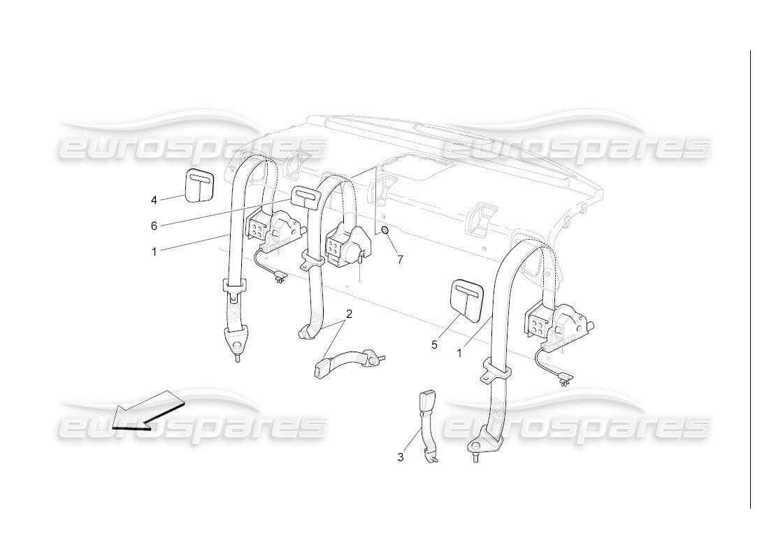 maserati qtp. (2007) 4.2 auto diagramma delle parti delle cinture di sicurezza posteriori