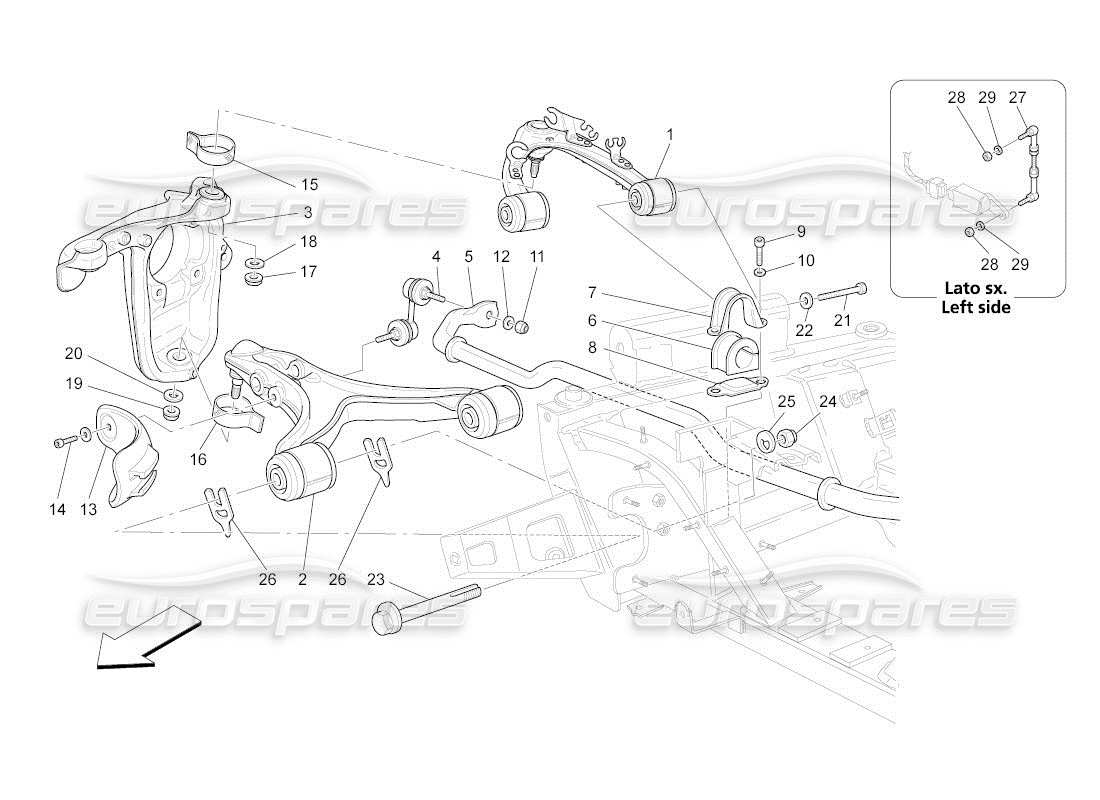 maserati qtp. (2011) 4.7 auto diagramma delle parti della sospensione anteriore