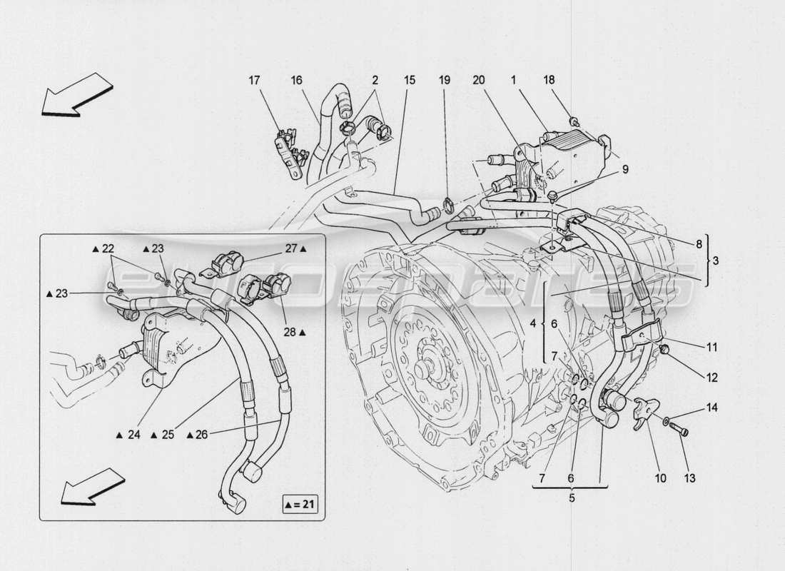 maserati qtp. v8 3.8 530bhp auto 2015 diagramma delle parti di raffreddamento dell'olio del cambio e della lubrificazione
