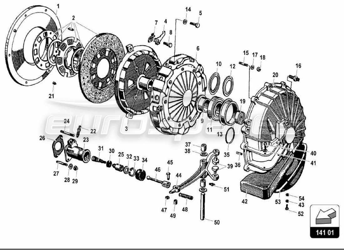 lamborghini miura p400s schema delle parti della frizione (manuale).