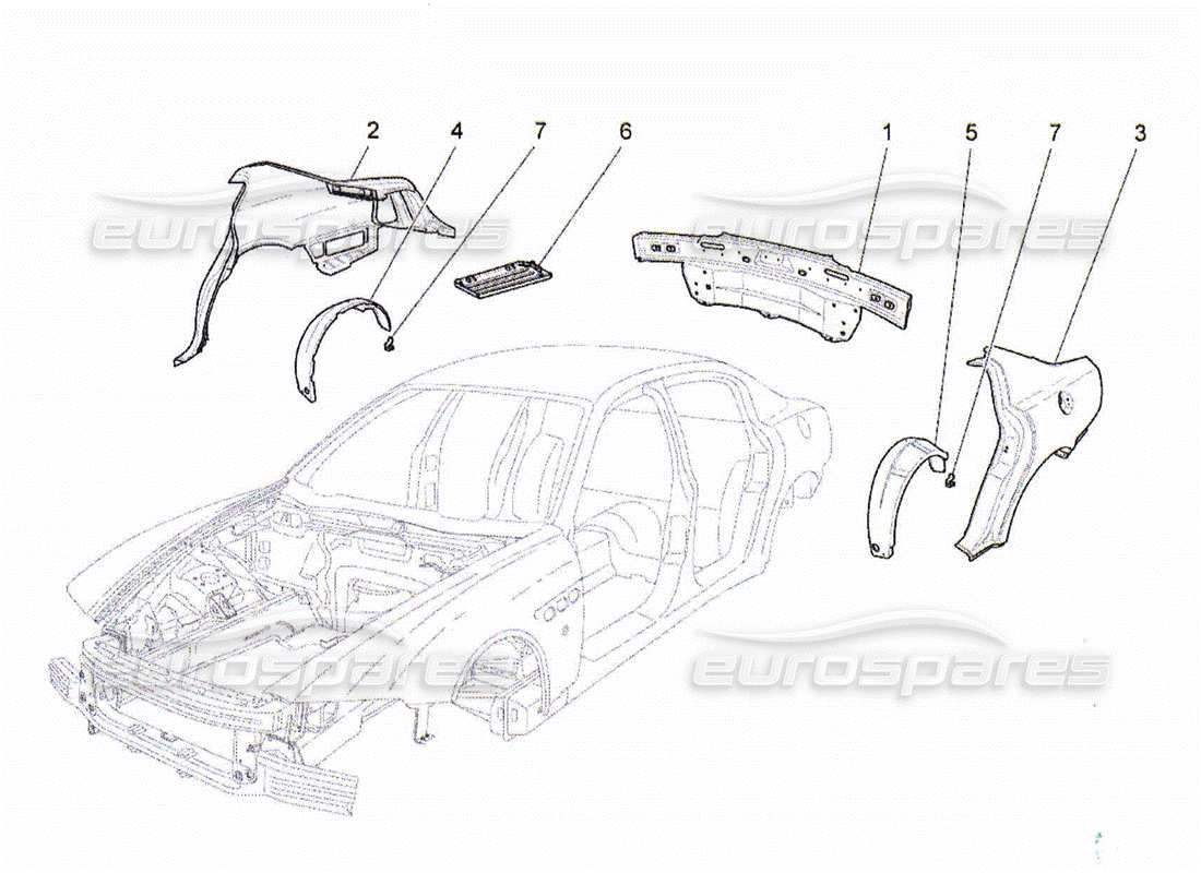 maserati qtp. (2010) 4.2 schema delle parti della carrozzeria e dei pannelli di rivestimento esterni posteriori