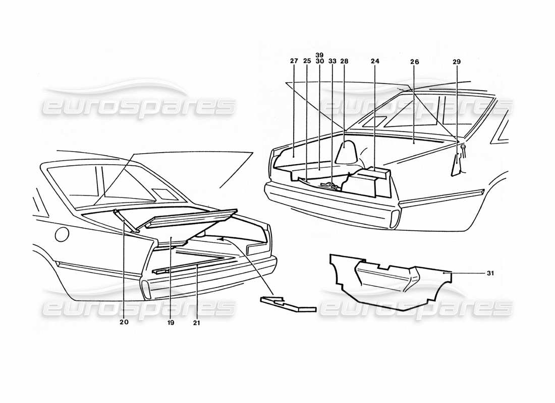 ferrari 400 gt / 400i (coachwork) schema delle parti del portellone del bagagliaio (variazioni).