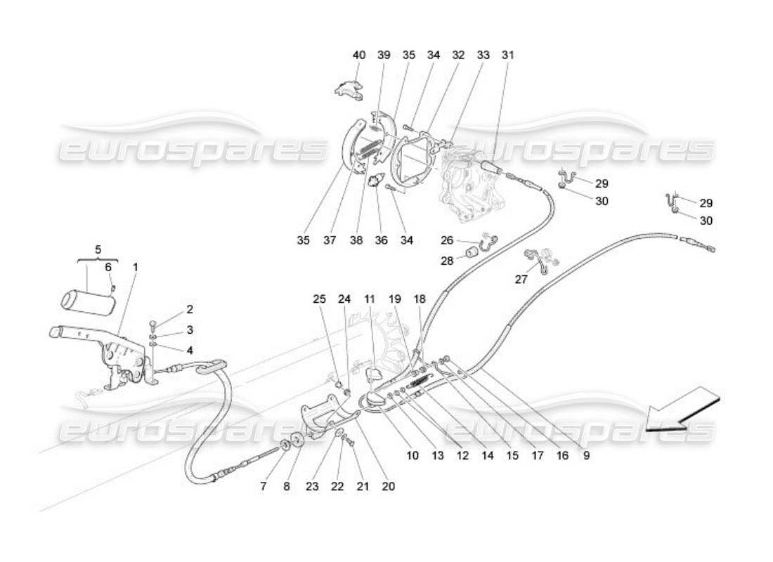 maserati qtp. (2005) 4.2 diagramma delle parti del freno a mano