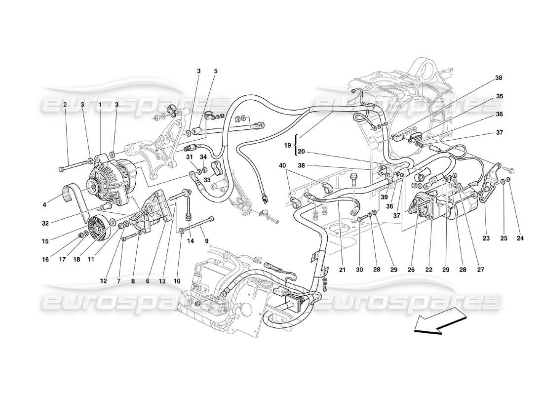 ferrari 360 challenge (2000) generatore di corrente: diagramma delle parti del motore di avviamento