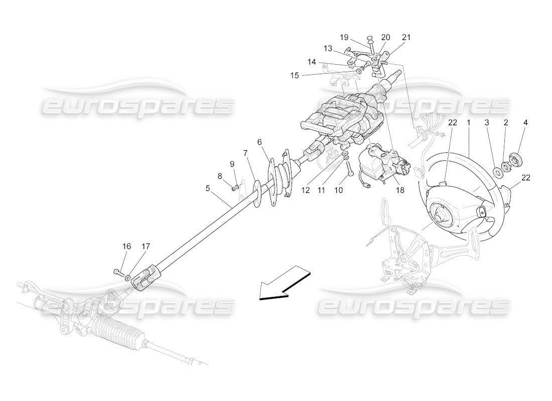 maserati qtp. (2011) 4.2 auto schema delle parti del piantone dello sterzo e dell'unità del volante