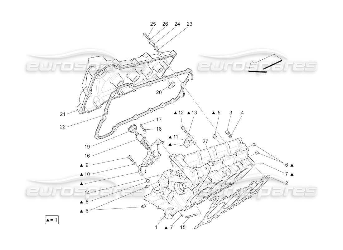 maserati qtp. (2011) 4.2 auto schema delle parti della testata destra