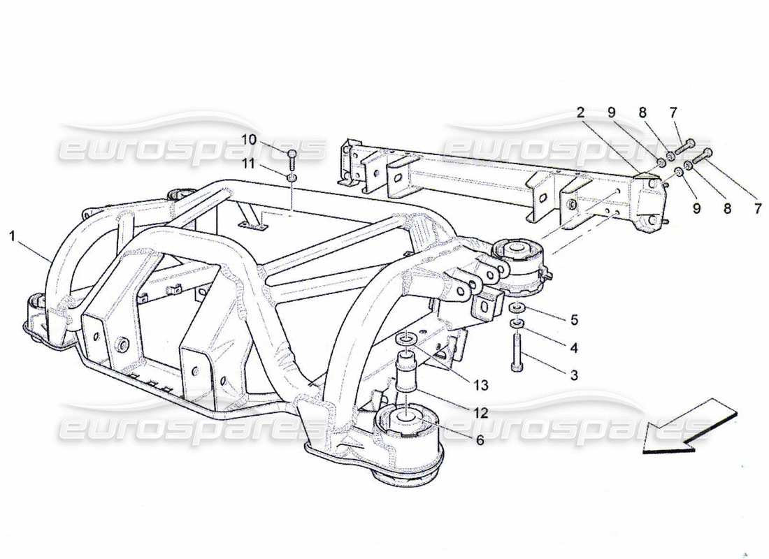 maserati qtp. (2010) 4.7 schema delle parti del telaio posteriore