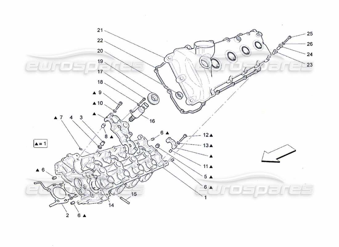 maserati qtp. (2010) 4.7 diagramma delle parti della testata del cilindro sinistra