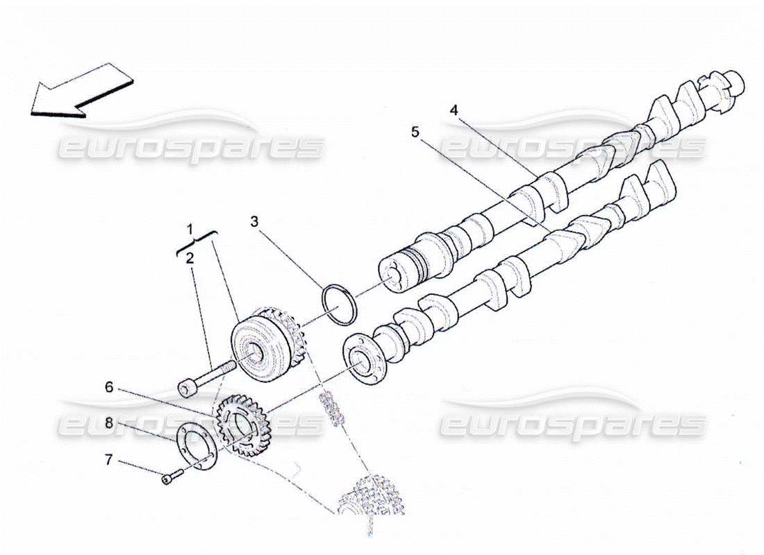 maserati qtp. (2010) 4.2 diagramma delle parti degli alberi a camme della testata destra