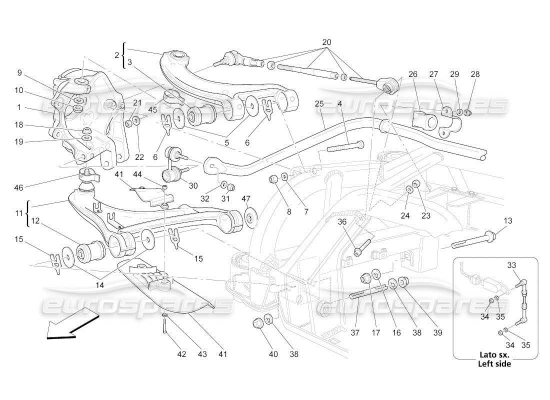 maserati qtp. (2011) 4.7 auto diagramma delle parti della sospensione posteriore