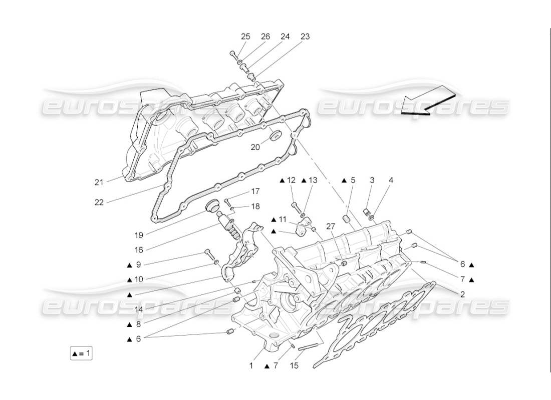 maserati qtp. (2010) 4.7 auto schema delle parti della testata destra