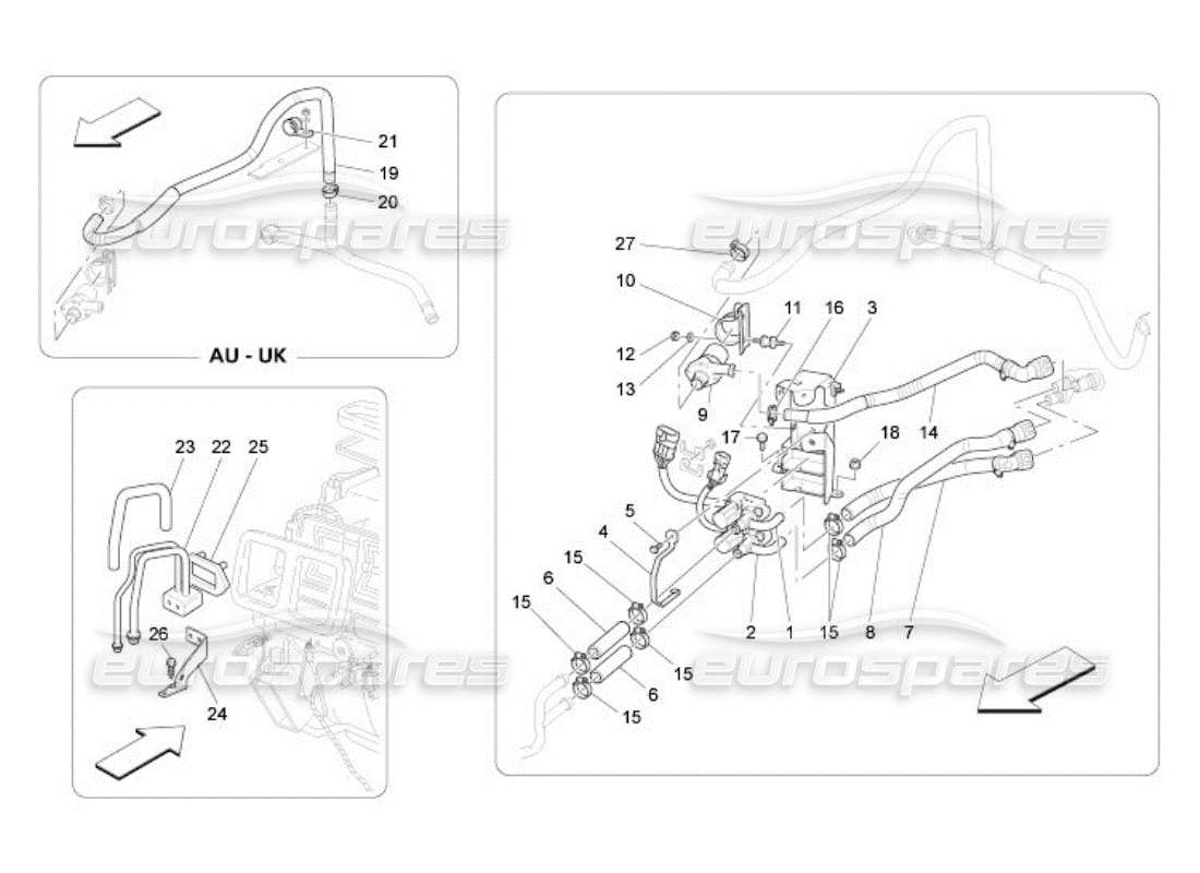 maserati qtp. (2005) 4.2 unità a c: diagramma delle parti dei dispositivi del vano motore