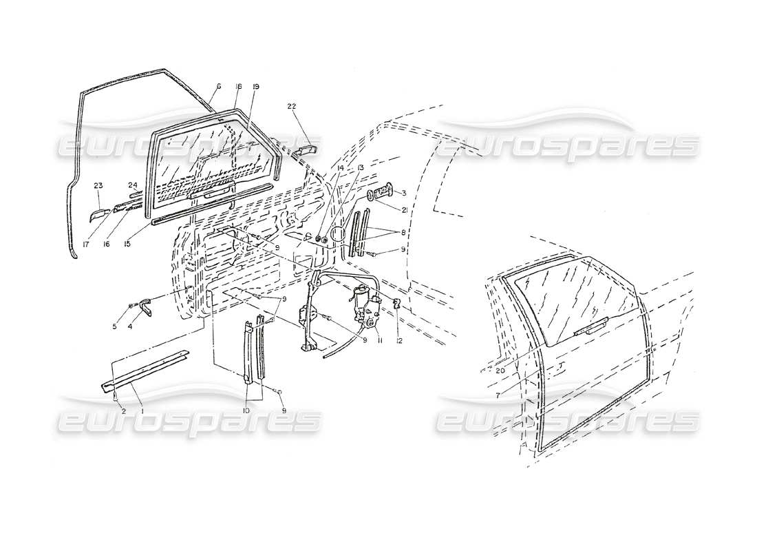 maserati shamal porte - vetro e finestra ascensore diagramma delle parti