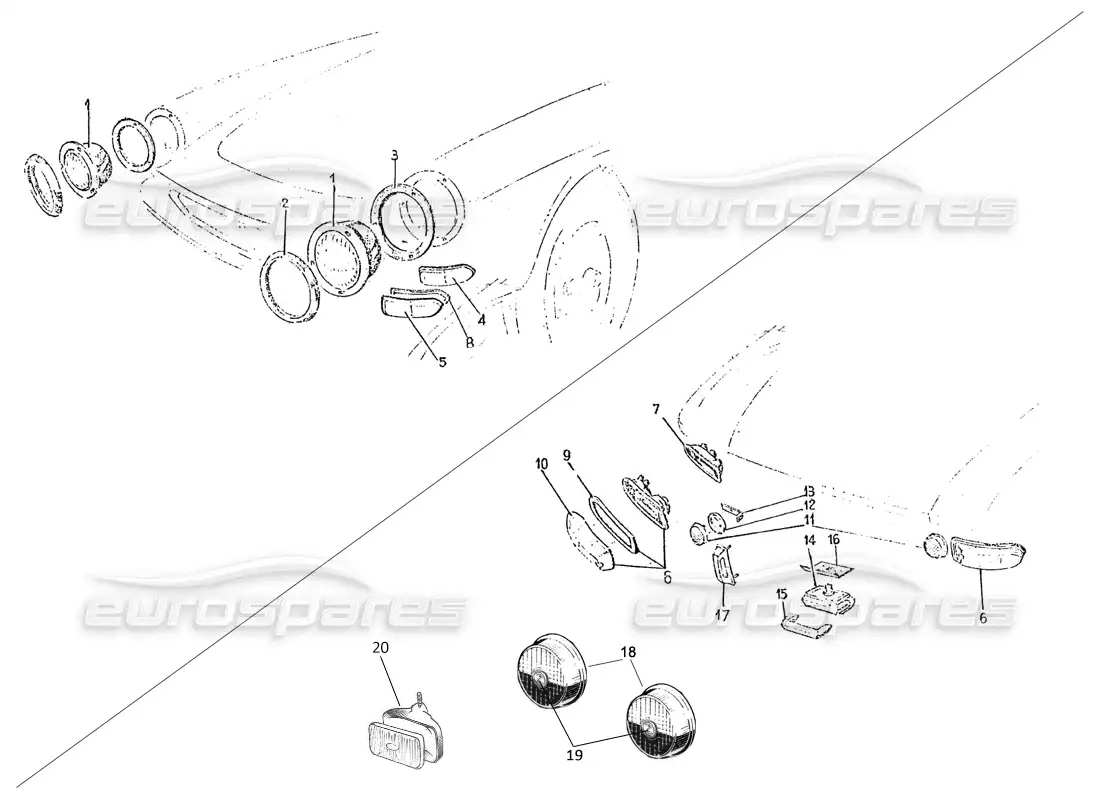 ferrari 275 (pininfarina coachwork) diagramma delle parti del gruppo fari e fanalina posteriori