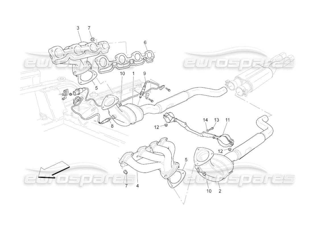 maserati grancabrio (2011) 4.7 diagramma delle parti dei convertitori pre-catalitici e dei convertitori catalitici