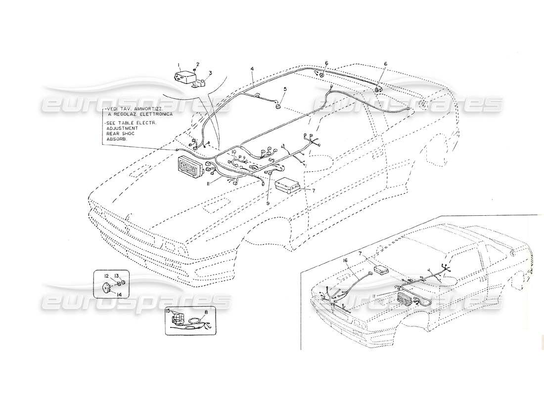 maserati shamal cablaggio consolle e plafoniera diagramma delle parti