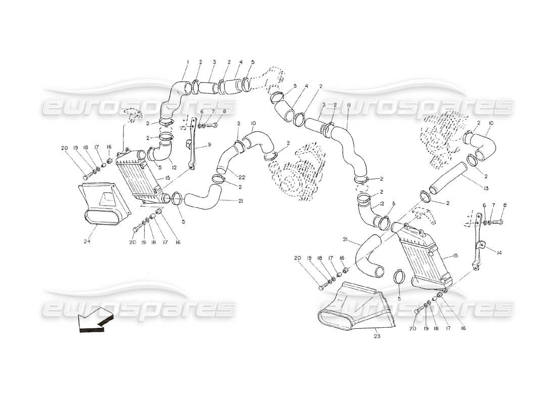 maserati shamal diagramma delle parti dello scambiatore di calore e dei condotti