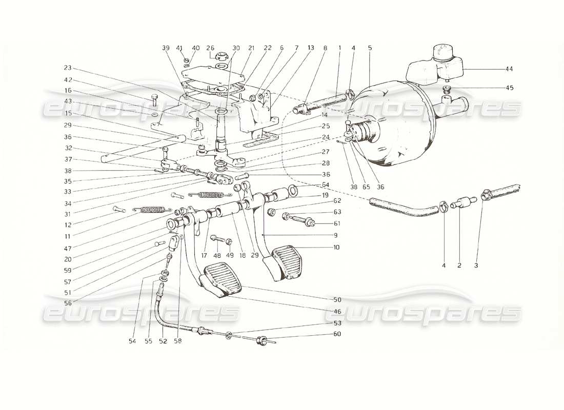 ferrari 308 gt4 dino (1976) pedaliera - schema delle parti dei comandi freno e frizione