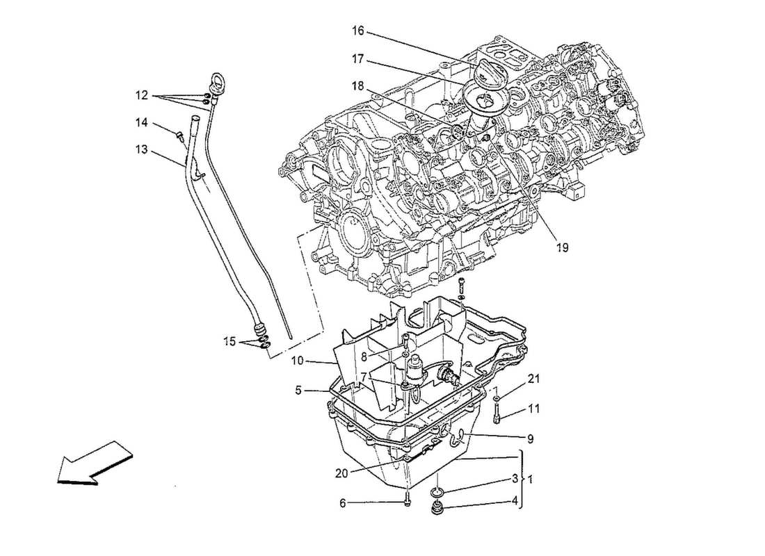 maserati qtp. v8 3.8 530bhp 2014 sistema di lubrificazione: diagramma delle parti del circuito e della raccolta