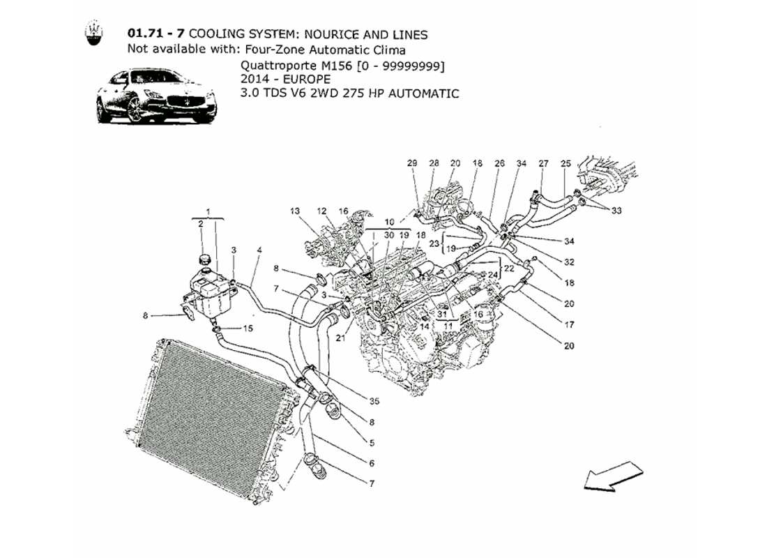 maserati qtp. v6 3.0 tds 275bhp 2014 sistema di raffreddamento: diagramma delle parti di nourice e linee