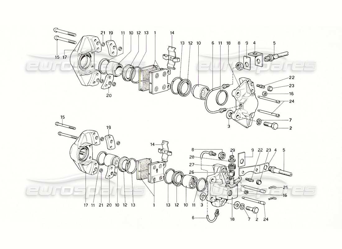 ferrari 308 gt4 dino (1976) schema delle parti delle pinze dei freni anteriori e posteriori