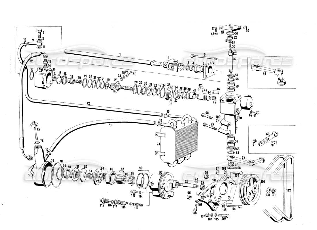 maserati qtp.v8 4.7 (s1 & s2) 1967 schema delle parti dello sterzo idraulico