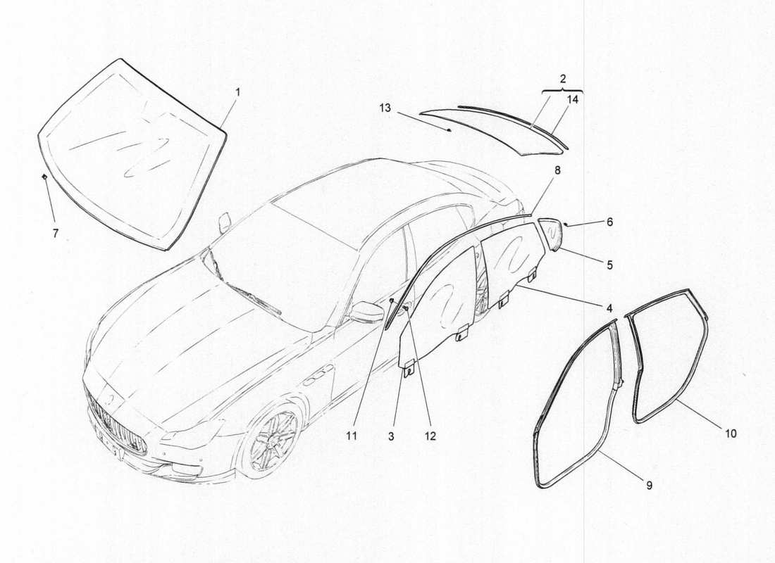 maserati qtp. v6 3.0 bt 410bhp 2015 diagramma delle parti di finestre e strisce di finestre