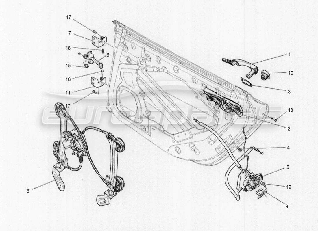 maserati qtp. v8 3.8 530bhp auto 2015 porte posteriori: meccanismi diagramma delle parti