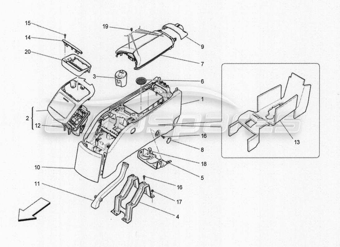 maserati qtp. v8 3.8 530bhp auto 2015 console accessori e console centrale diagramma delle parti