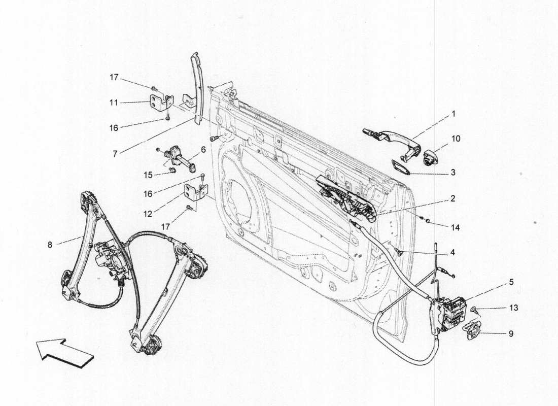 maserati qtp. v6 3.0 bt 410bhp 2015 porte anteriori: diagramma delle parti dei meccanismi