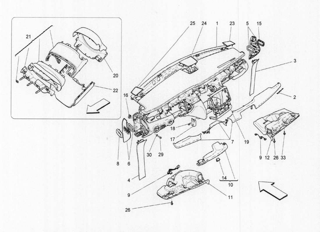 maserati qtp. v6 3.0 bt 410bhp 2015 diagramma delle parti dell'unità del cruscotto