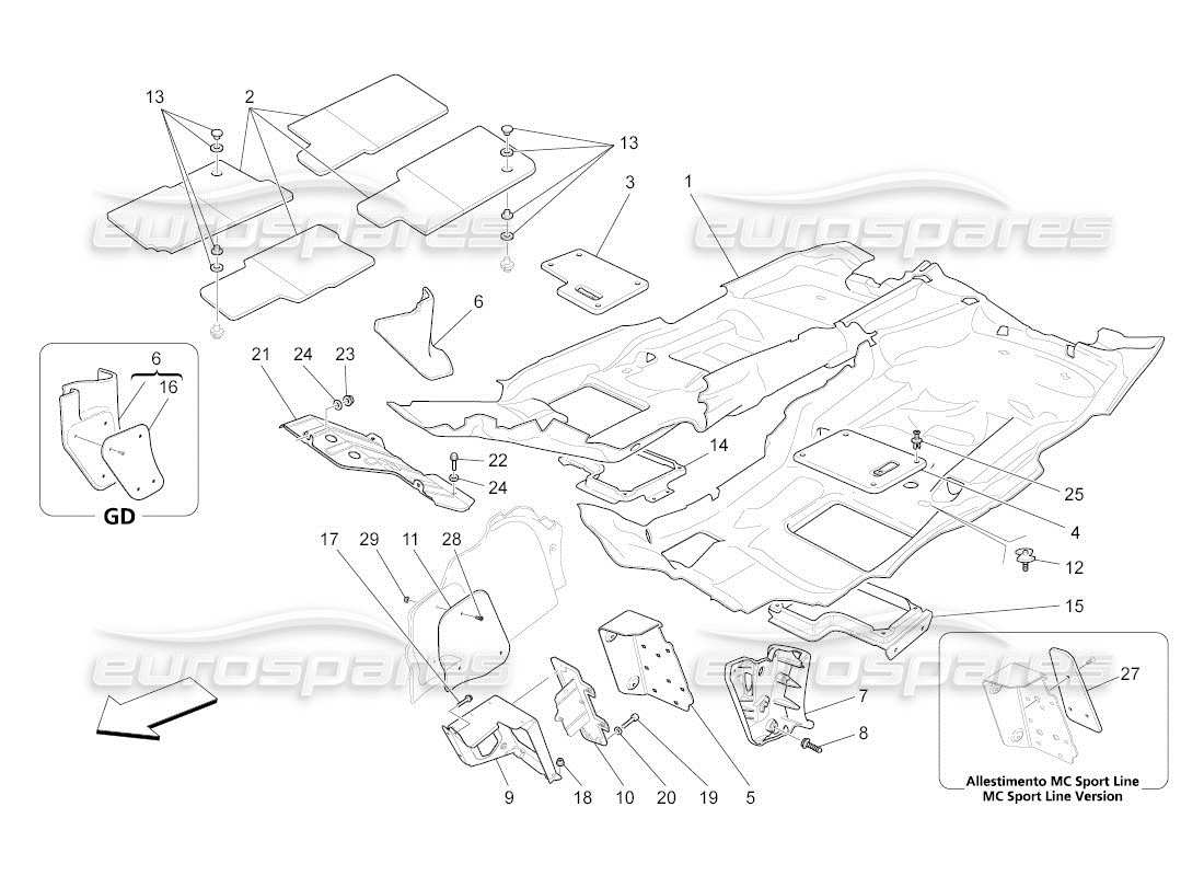 maserati qtp. (2011) 4.2 auto tappeti abitacolo passeggero schema delle parti
