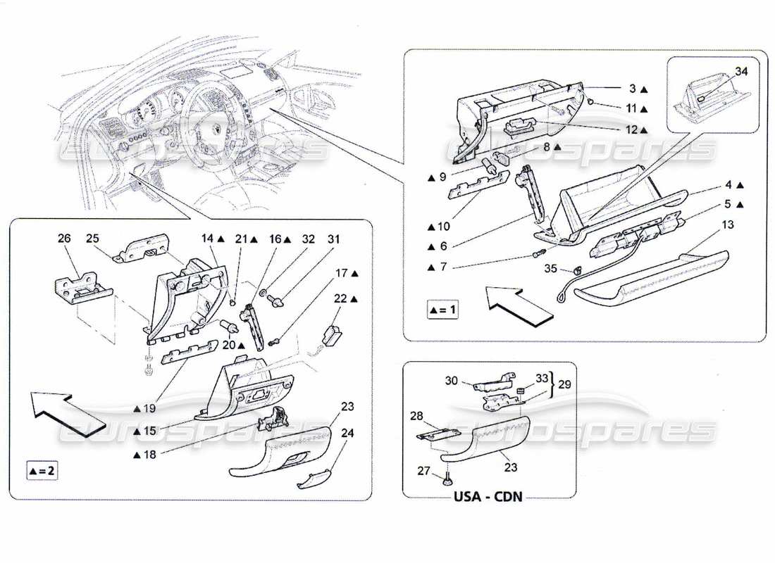 maserati qtp. (2010) 4.7 diagramma delle parti dei vani portaoggetti