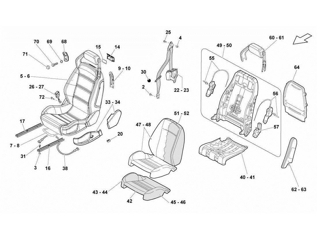 lamborghini gallardo lp570-4s perform sedili e cinture di sicurezza diagramma delle parti